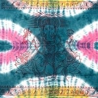 〔195cm*100cm〕ガネーシャ＆ヒンドゥー神様のタイダイサイケデリック布 - 青緑×ピンク×黄色系の商品写真