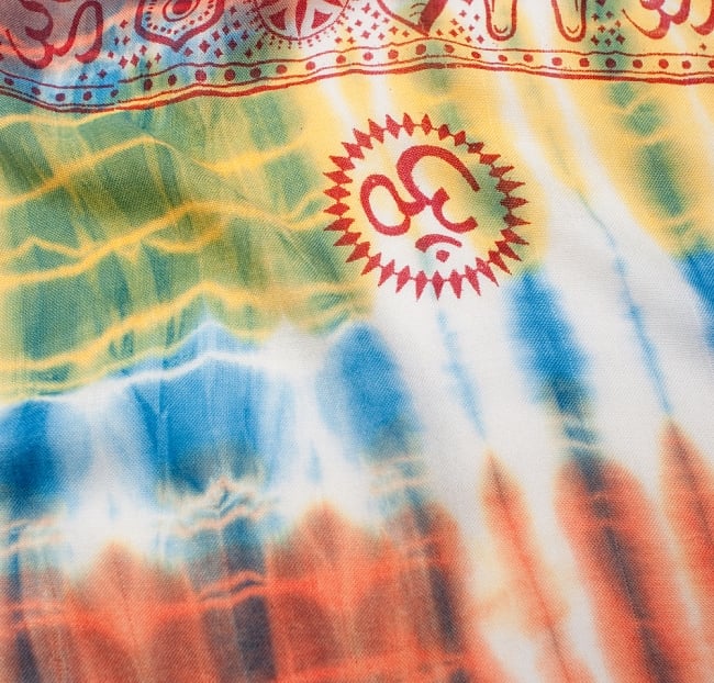 〔195cm*100cm〕ガネーシャ＆ヒンドゥー神様のタイダイサイケデリック布 - 青×黄×オレンジ系 3 - 拡大写真です