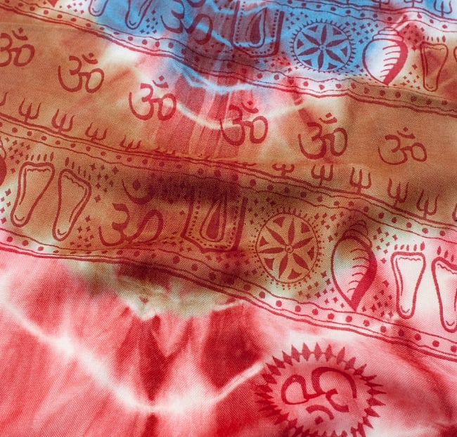 〔195cm*100cm〕ガネーシャ＆ヒンドゥー神様のタイダイサイケデリック布 - 赤×紫×青×緑系 3 - 拡大写真です