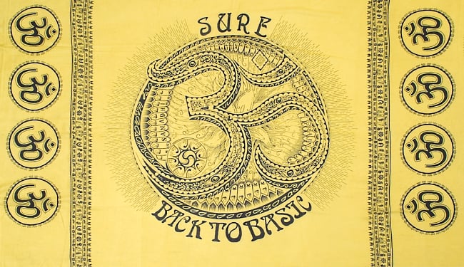 （205cm×100cm）ダイナミックオーンのラムナミ - イエローの写真エスニック　布,オーン, 布,オーム,ラムナミ,ヒンドゥー,神様,ソファーカバー,ストール,ショール