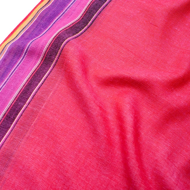 〔170cm×53cm〕ボーダーストール - ピンク×紫×黄色系 4 - 生地の拡大写真です