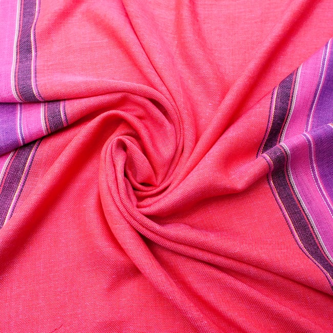 〔170cm×53cm〕ボーダーストール - ピンク×紫×黄色系 5 - 美しい色彩感覚を持つインドからやってきました