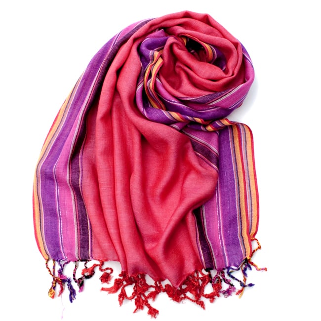 〔170cm×53cm〕ボーダーストール - ピンク×紫×黄色系の写真