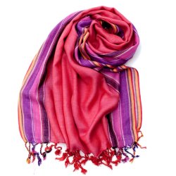 〔170cm×53cm〕ボーダーストール - ピンク×紫×黄色系の商品写真