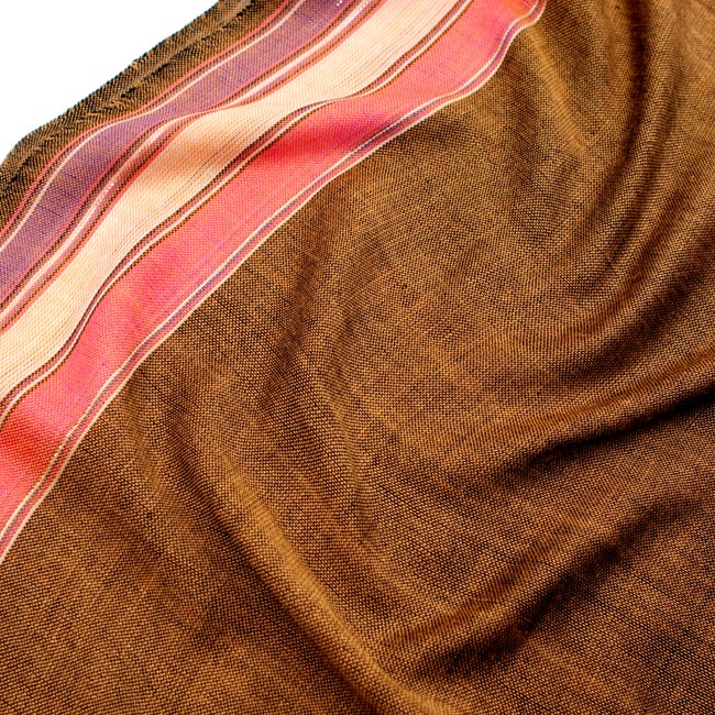 〔170cm×53cm〕ボーダーストール - 黄色×黒×ピンク×白×紫系 4 - 生地の拡大写真です