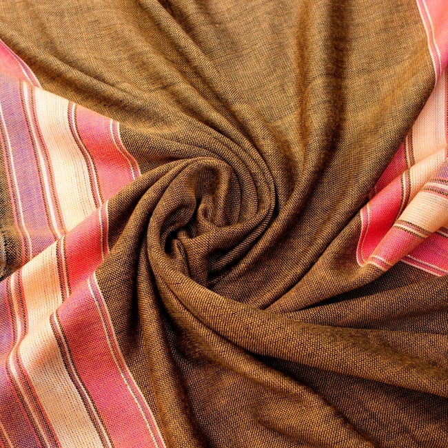 〔170cm×53cm〕ボーダーストール - 黄色×黒×ピンク×白×紫系 5 - 美しい色彩感覚を持つインドからやってきました