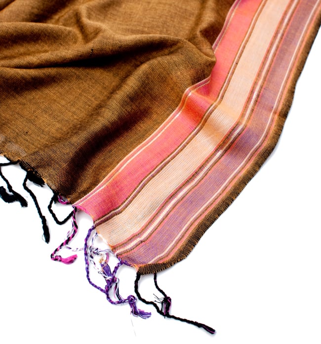 〔170cm×53cm〕ボーダーストール - 黄色×黒×ピンク×白×紫系 6 - 縁の拡大写真です
