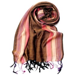 〔170cm×53cm〕ボーダーストール - 黄色×黒×ピンク×白×紫系の商品写真