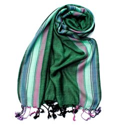 〔170cm×53cm〕ボーダーストール - 翡翠×ピンク×白×紫系の商品写真