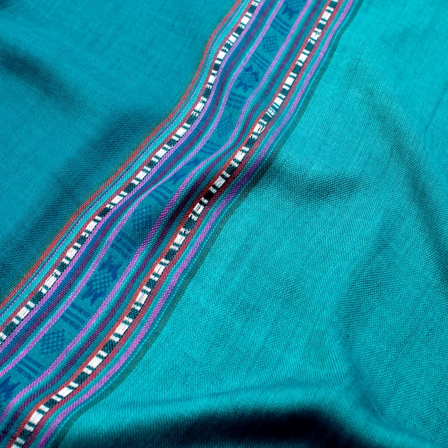 〔173cm×53cm〕ボーダーストール - ターコイズ系 4 - 生地の拡大写真です