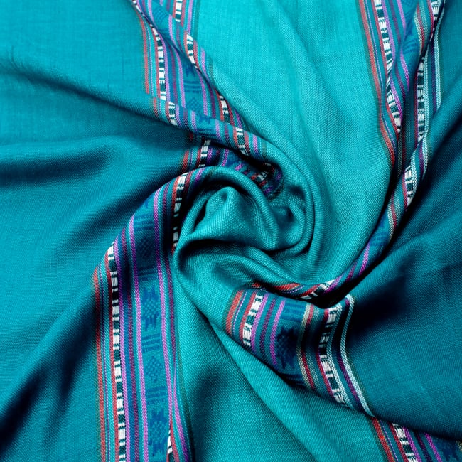 〔173cm×53cm〕ボーダーストール - ターコイズ系 5 - 美しい色彩感覚を持つインドからやってきました