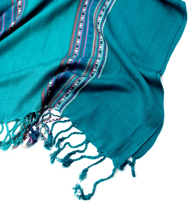 〔173cm×53cm〕ボーダーストール - ターコイズ系 6 - 縁の拡大写真です