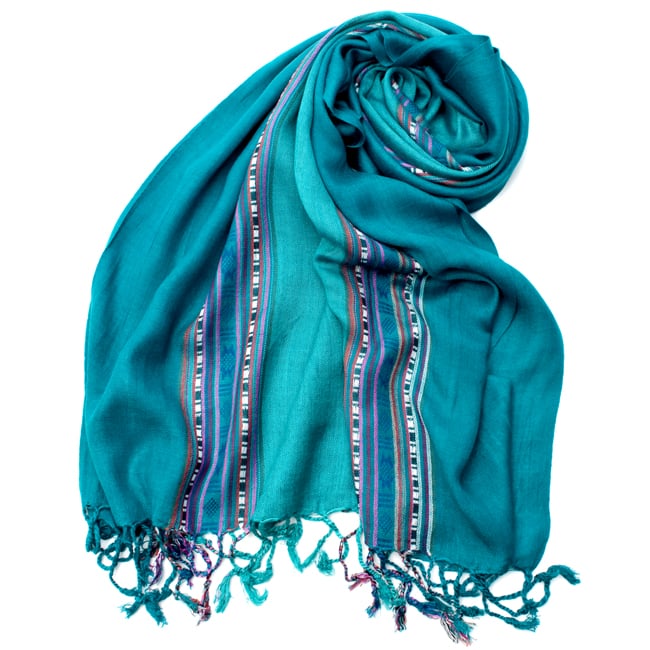 〔173cm×53cm〕ボーダーストール - ターコイズ系の写真