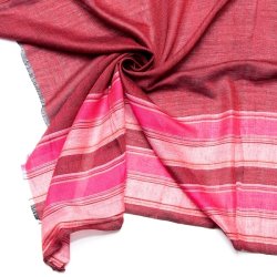 インドの伝統布　ボーダー柄のルンギー用布 〔幅97cm 1メートル切り売り〕レッドの商品写真