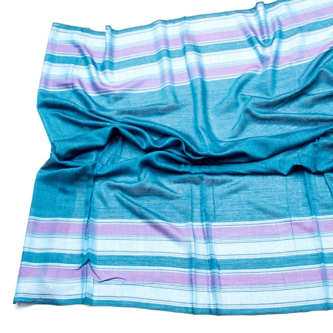 インドの伝統布　ボーダー柄のルンギー用布 〔幅97cm 1メートル切り売り〕ターコイズブルー 2 - 両サイドにボーダーが入っています。