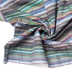 インドの伝統布　ボーダー柄のルンギー用コットン布 〔幅110cm 1メートル切り売り〕グリーンの商品写真