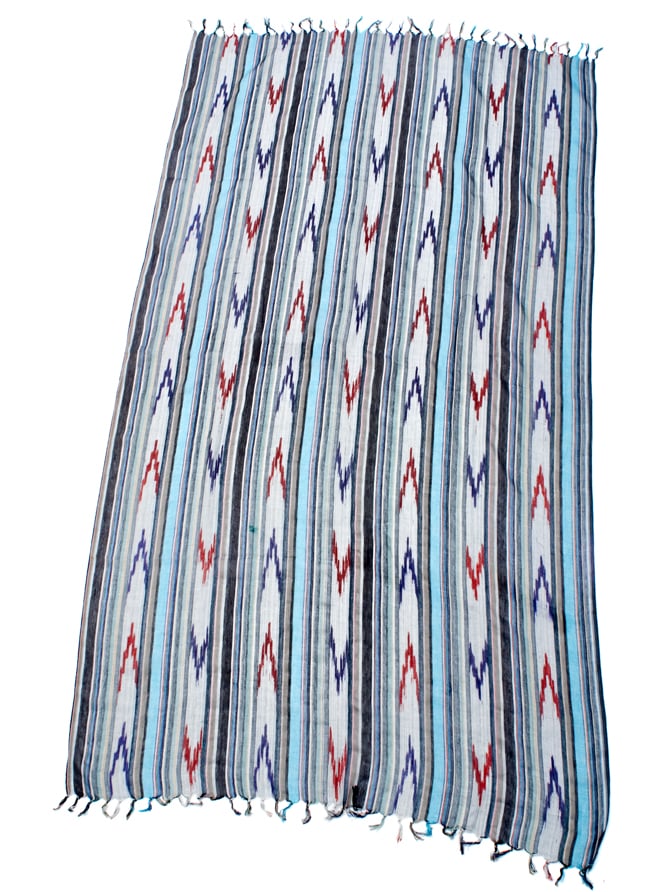 〔170cm×100cm〕ヘビーイカットルンギー - 白×水色×グレー系 2 - 全体の写真です