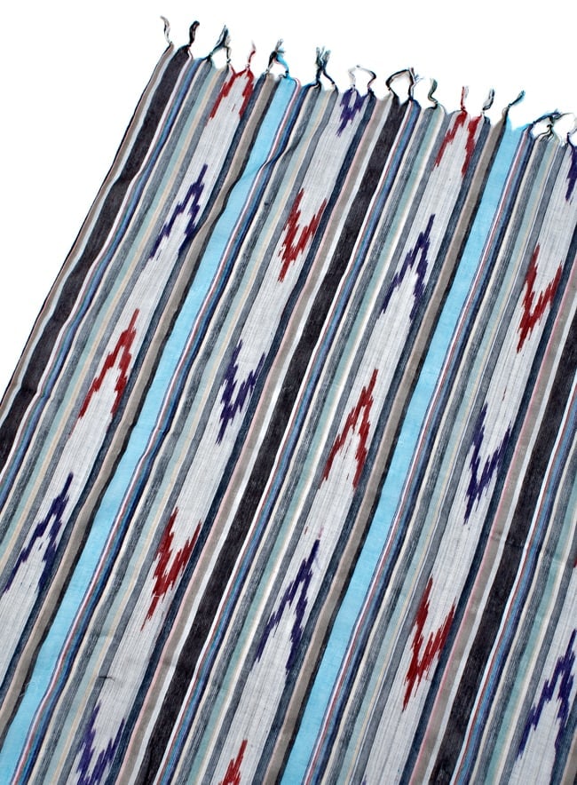 〔170cm×100cm〕ヘビーイカットルンギー - 白×水色×グレー系 3 - 拡大写真です