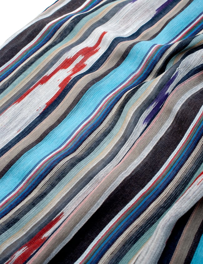 〔170cm×100cm〕ヘビーイカットルンギー - 白×水色×グレー系 4 - インドコットン生地が使われています