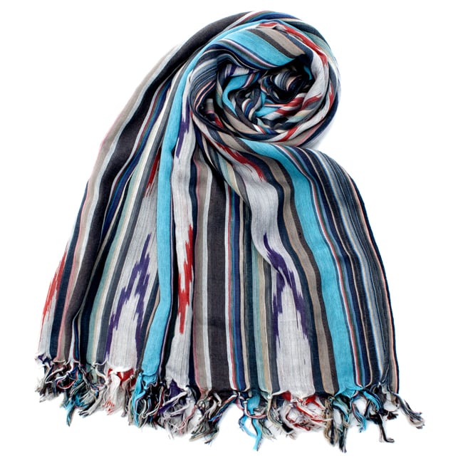 〔170cm×100cm〕ヘビーイカットルンギー - 白×水色×グレー系の写真