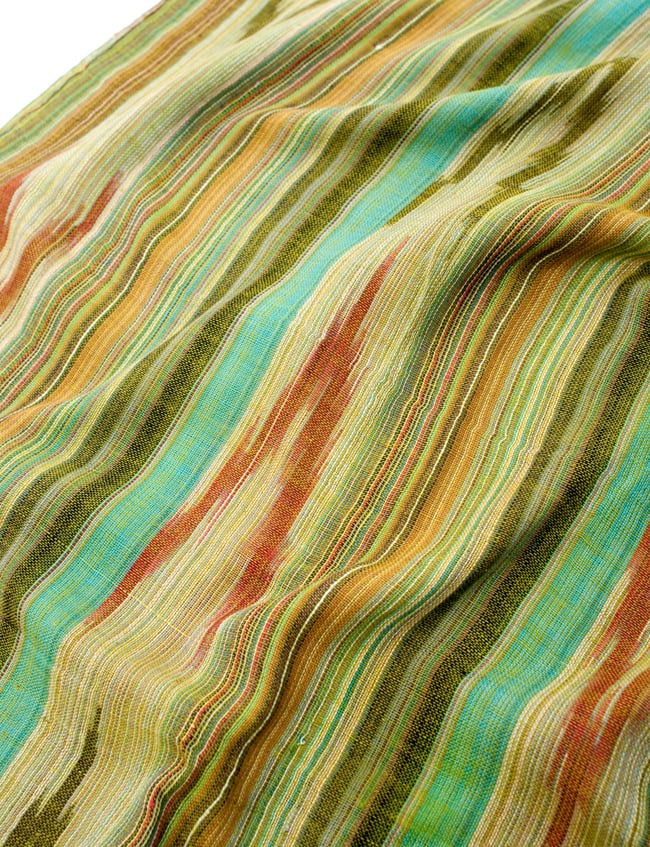 〔170cm×100cm〕ヘビーイカットルンギー - 黄緑系 4 - インドコットン生地が使われています