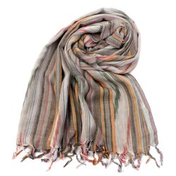 〔170cm×100cm〕ヘビーイカットルンギー - カーキ×白×オレンジ系の商品写真