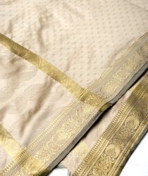 ボーダー入り 光沢スカーフ・デコレーション布 - 格子・グレーの商品写真