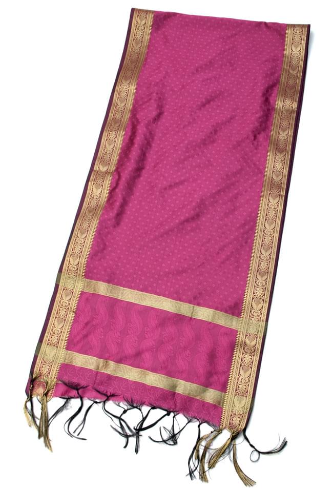 ボーダー入り 光沢スカーフ・デコレーション布 - 格子・洋紅の写真