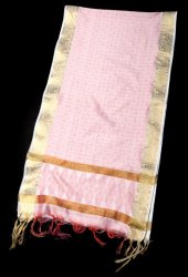 ボーダー入り 光沢スカーフ・デコレーション布 - 唐草・白×ピンクの商品写真