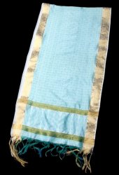 ボーダー入り 光沢スカーフ・デコレーション布 - 唐草・白×緑の商品写真