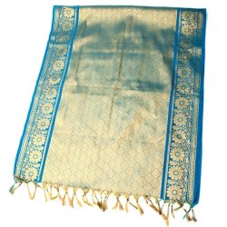 (大判)金色刺繍の光沢デコレーション布 - ブルーの商品写真