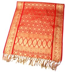 (大判)金色刺繍の光沢デコレーション布 - オレンジレッドの商品写真