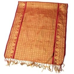 (大判)金色刺繍の光沢デコレーション布 - エンジの商品写真