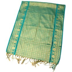 (大判)金色刺繍の光沢デコレーション布 - エメラルドの商品写真