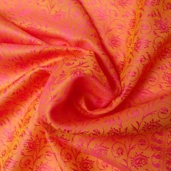 光沢ペイズリー シルク風ファブリック[黄色×紅赤]の商品写真