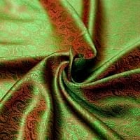 光沢ペイズリー シルク風ファブリック[緑×赤系]の商品写真