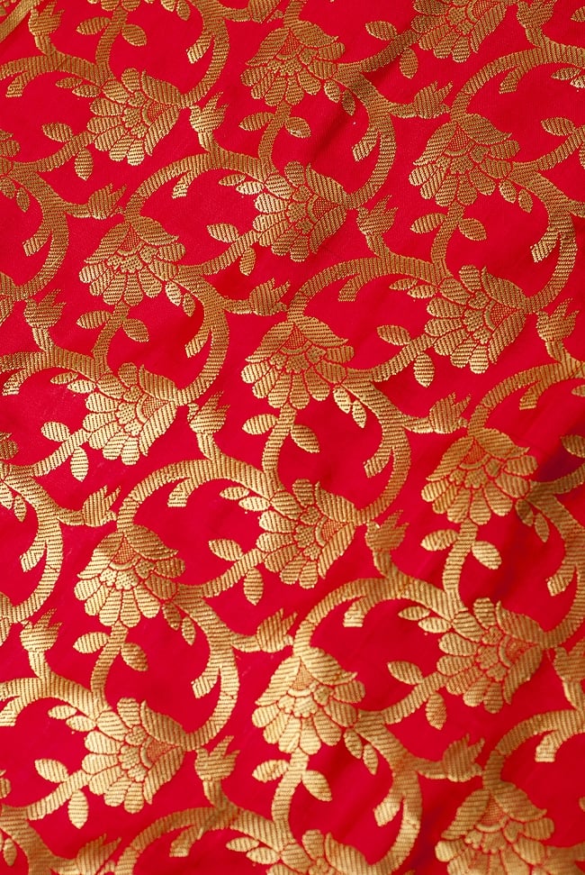 (大判)金色刺繍のデコレーション布 - 唐草・朱色 3 - 端に近い方の部分の拡大写真です。エスニックな文様が美しいですね。