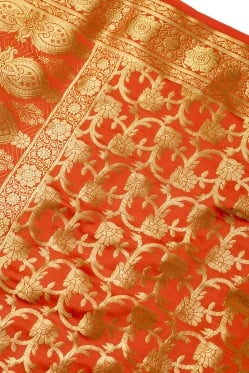 (大判)金色刺繍のデコレーション布 - 唐草・オレンジ - サブ2