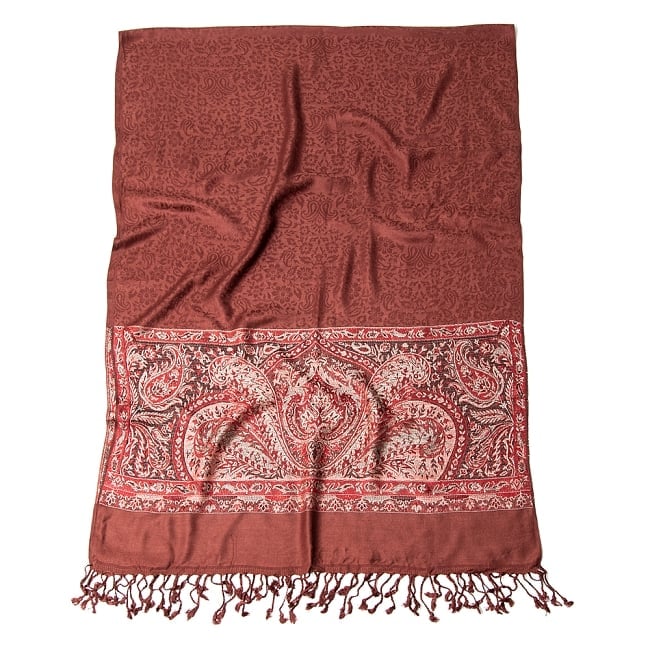 〔200cm×70cm〕インドの伝統柄 ペイズリーショール - ブラウン 2 - 二つ折りにして広げてみた様子です。