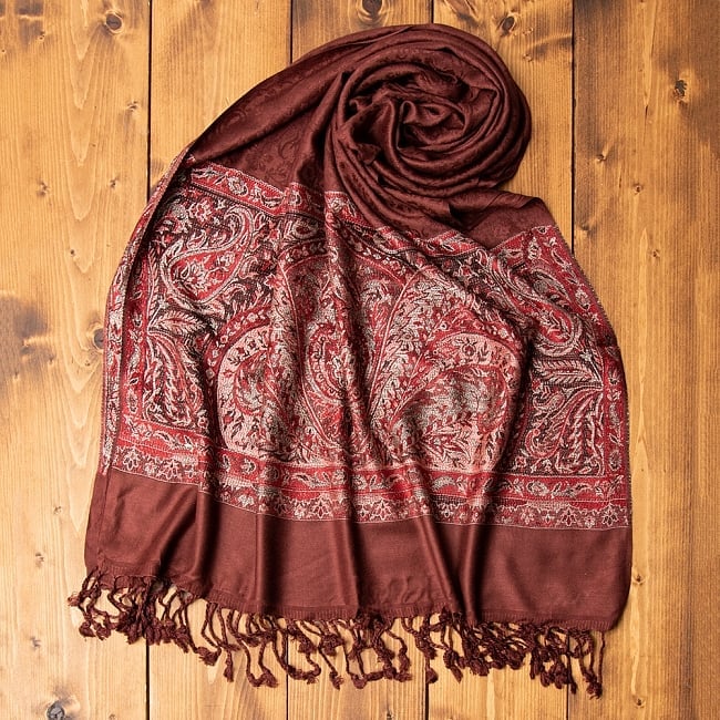 〔200cm×70cm〕インドの伝統柄 ペイズリーショール - ブラウンの写真