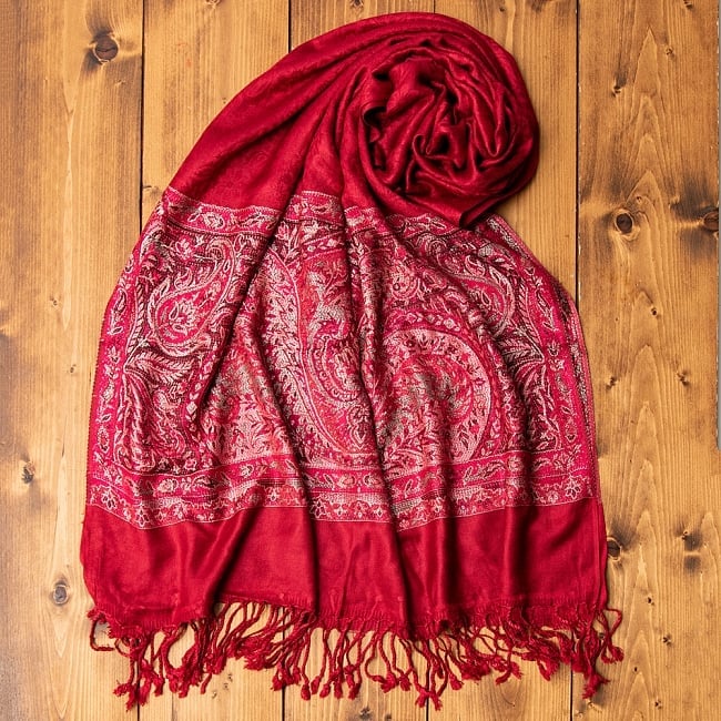〔200cm×70cm〕インドの伝統柄 ペイズリーショール - レッド + ピンクの商品写真 1枚目 インド更紗 伝統チンツ柄ストールです