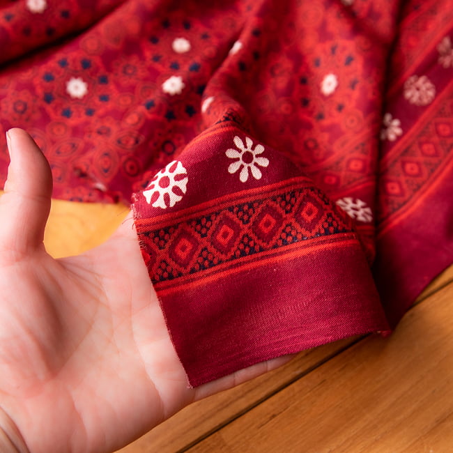 〔180cm*120cm〕インドの伝統柄 更紗模様プリント布 11 - 手に持ってみました。透け感はそんなにありません。