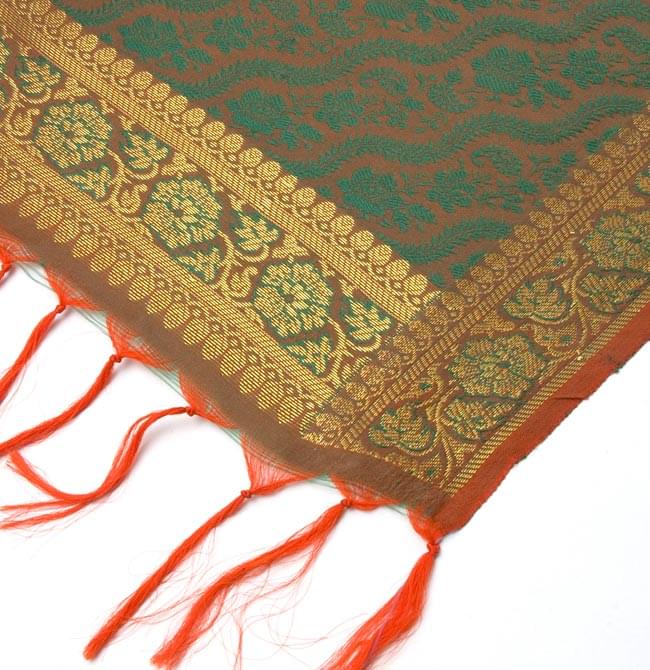 ボーダー入り 光沢スカーフ・デコレーション布 - 緑×オレンジ 2 - フリンジと布の色の組み合わせ綺麗です。