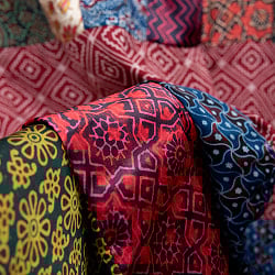 1点もの インドの伝統柄 アジュラックプリント ドゥパッタ ストール【約80cm×224cm】 - サブ5