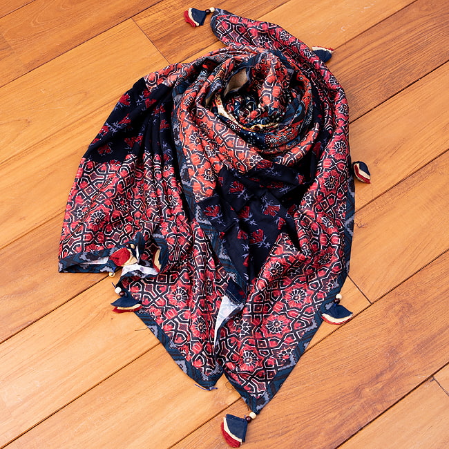 【インド品質】 1点もの インドの伝統柄 アジュラックプリント ドゥパッタ ストール【約76cm×224cm】 10 - 巻いても美しい