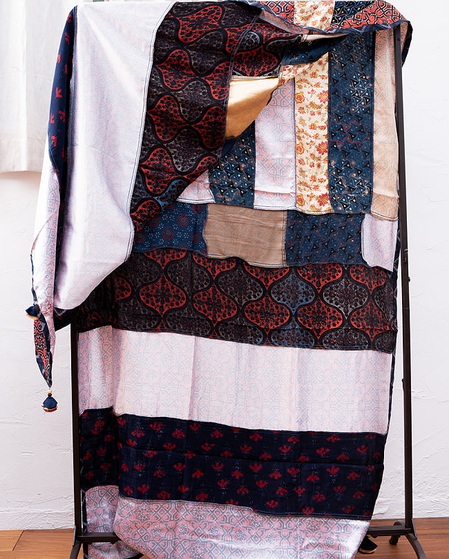 【インド品質】 1点もの インドの伝統柄 アジュラックプリント ドゥパッタ ストール【約76cm×224cm】 11 - 裏面はこのようになっています