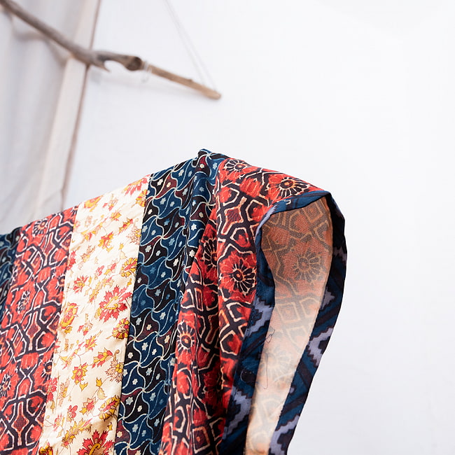 【インド品質】 1点もの インドの伝統柄 アジュラックプリント ドゥパッタ ストール【約76cm×224cm】 4 - 端はトリミングされています