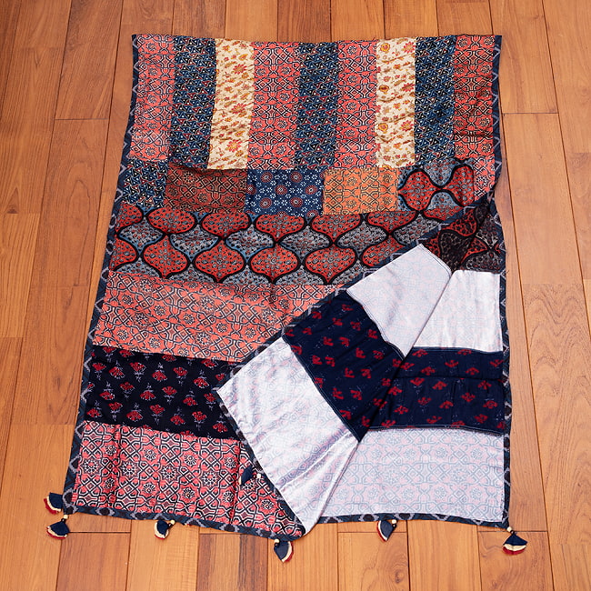 【インド品質】 1点もの インドの伝統柄 アジュラックプリント ドゥパッタ ストール【約76cm×224cm】 9 - 広げてみました