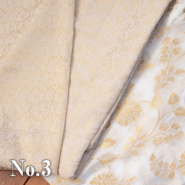 【アソート】　白地に金糸を織り込んだインドのドゥパッタ　約265cm×約115cm 14 - No.3