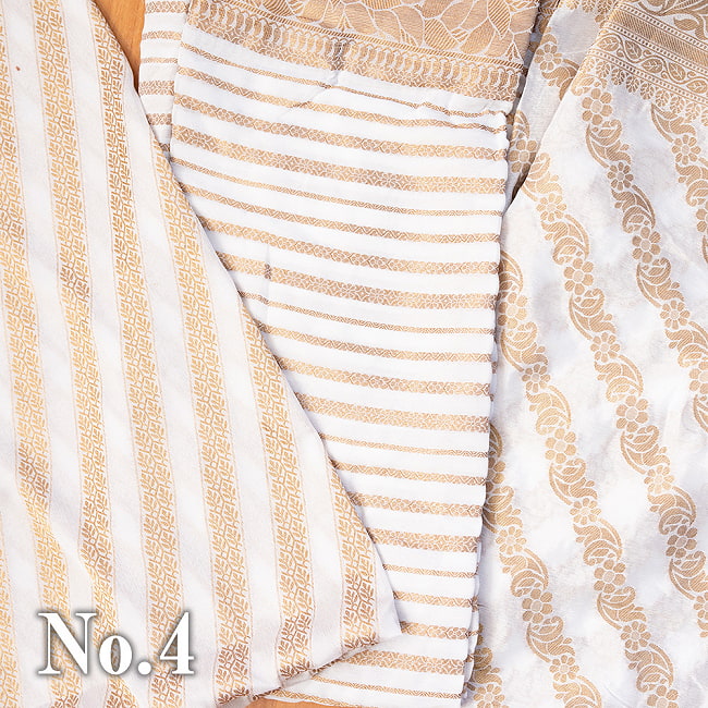 【アソート】　白地に金糸を織り込んだインドのドゥパッタ　約265cm×約115cm 15 - No.4